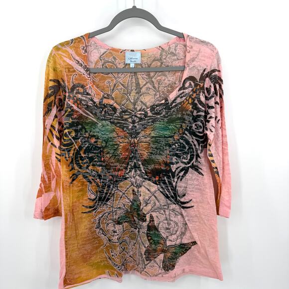 California Bloom Y2K Butterfly Burnout Top Size L - Picture 1 of 5